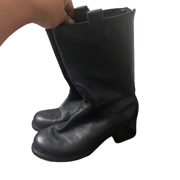 Zadig Voltaire Black Pebbled Leather Back Zip Mid Calf Biker Boots Womens Sz 38 - Picture 1 of 8